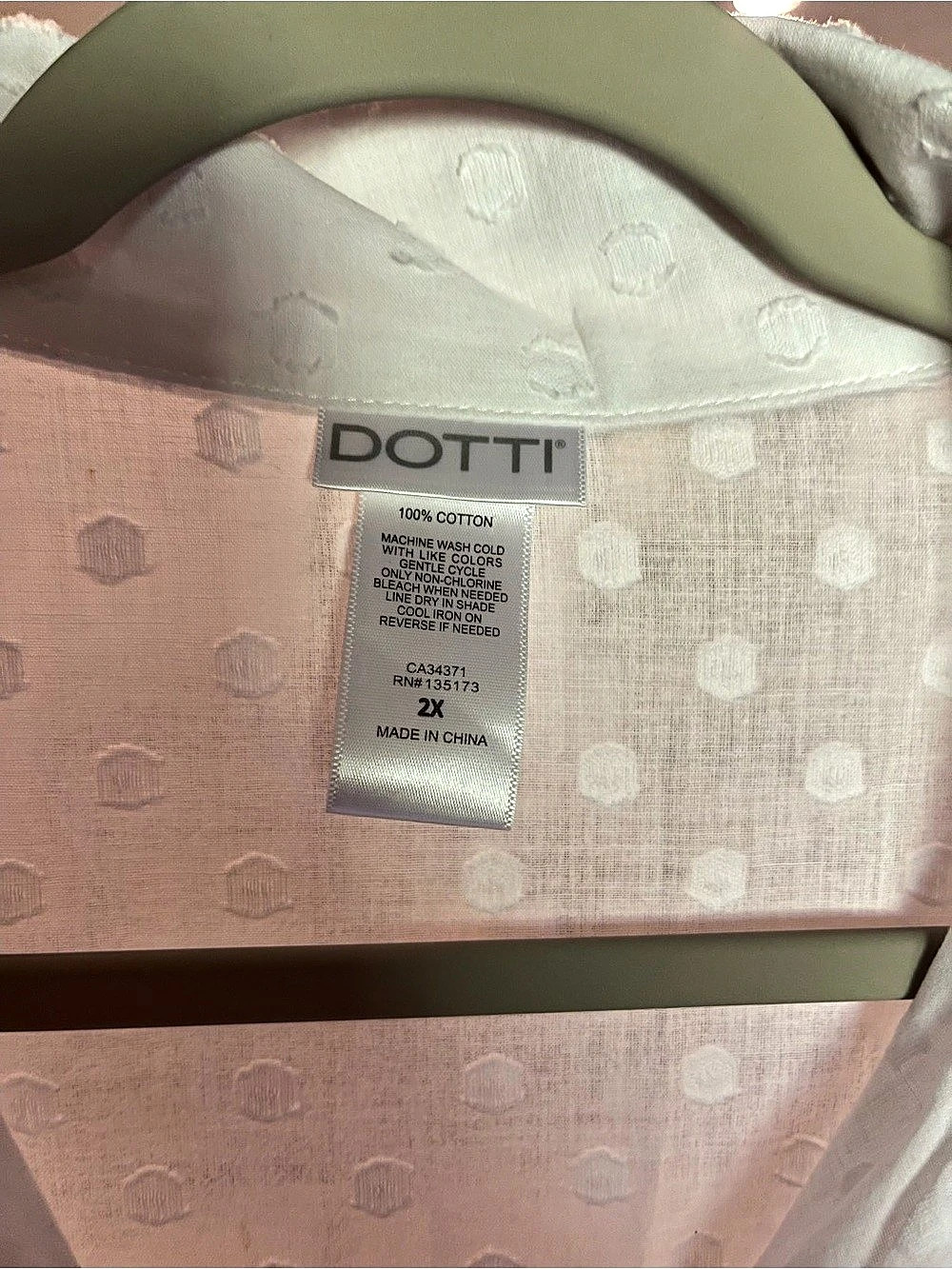 Dotti Cotton Polka Dot Button Down White Size 2X - Picture 2 of 9